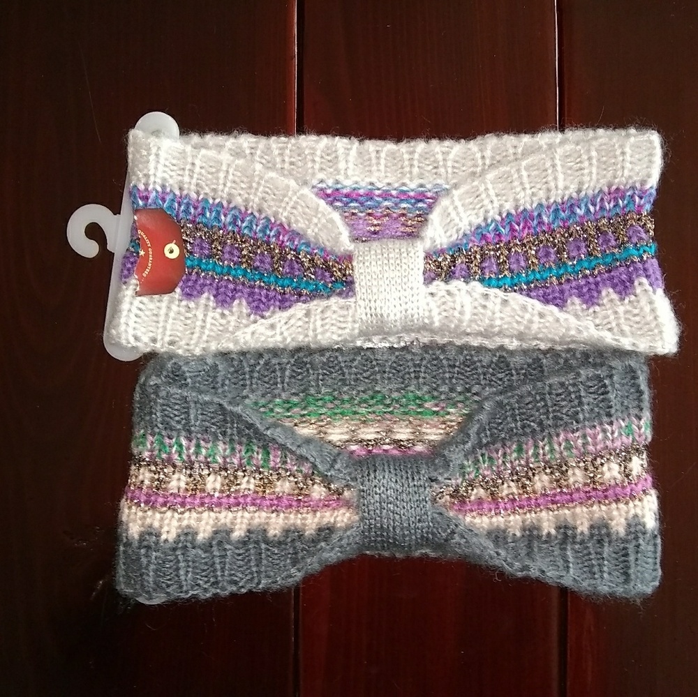 Two Colorful Glitter Knit Winter Headbands